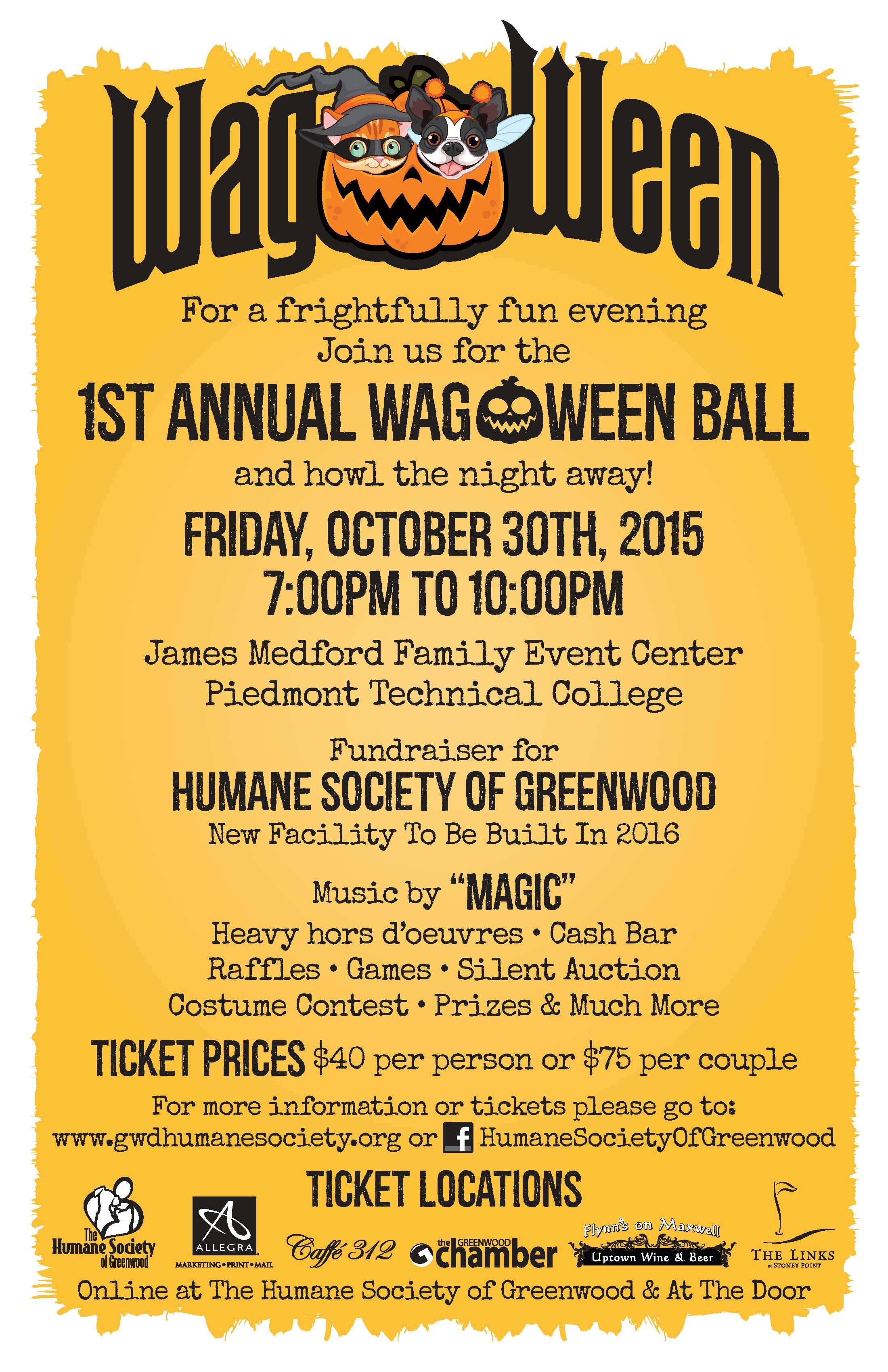 WagOWeen Halloween Charity Ball, Friday, October 30, 7p to 10p The