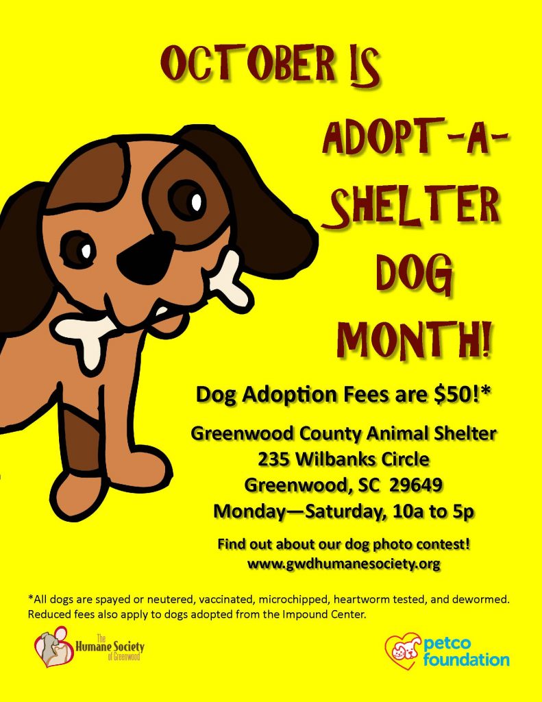 October is AdoptAShelter Dog Month The Humane Society of Greenwood